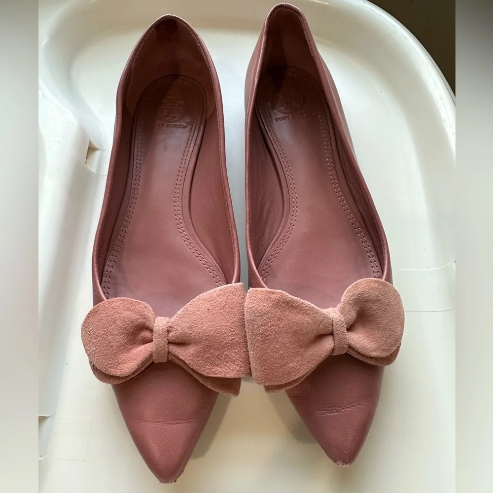 Tory Burch Pointed Bow Flats in Dusty Rose